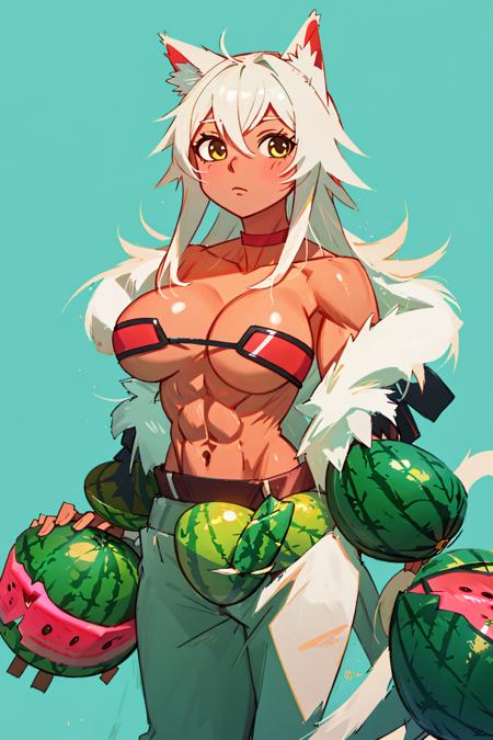 13681-1078774019-masterpiece, highest quality, best quality, 1girl, solo, looking at viewer, holding watermelon,_ghislaine dedoldia, animal ears,.png